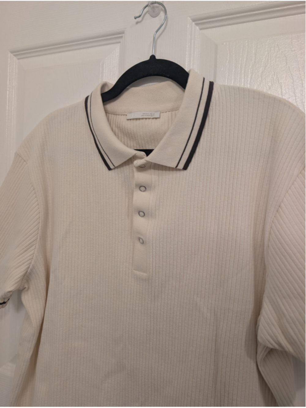 Men's Zara Ribbed Polo Shirt, Size L, Beige and Black Casual Knit Resort Wear